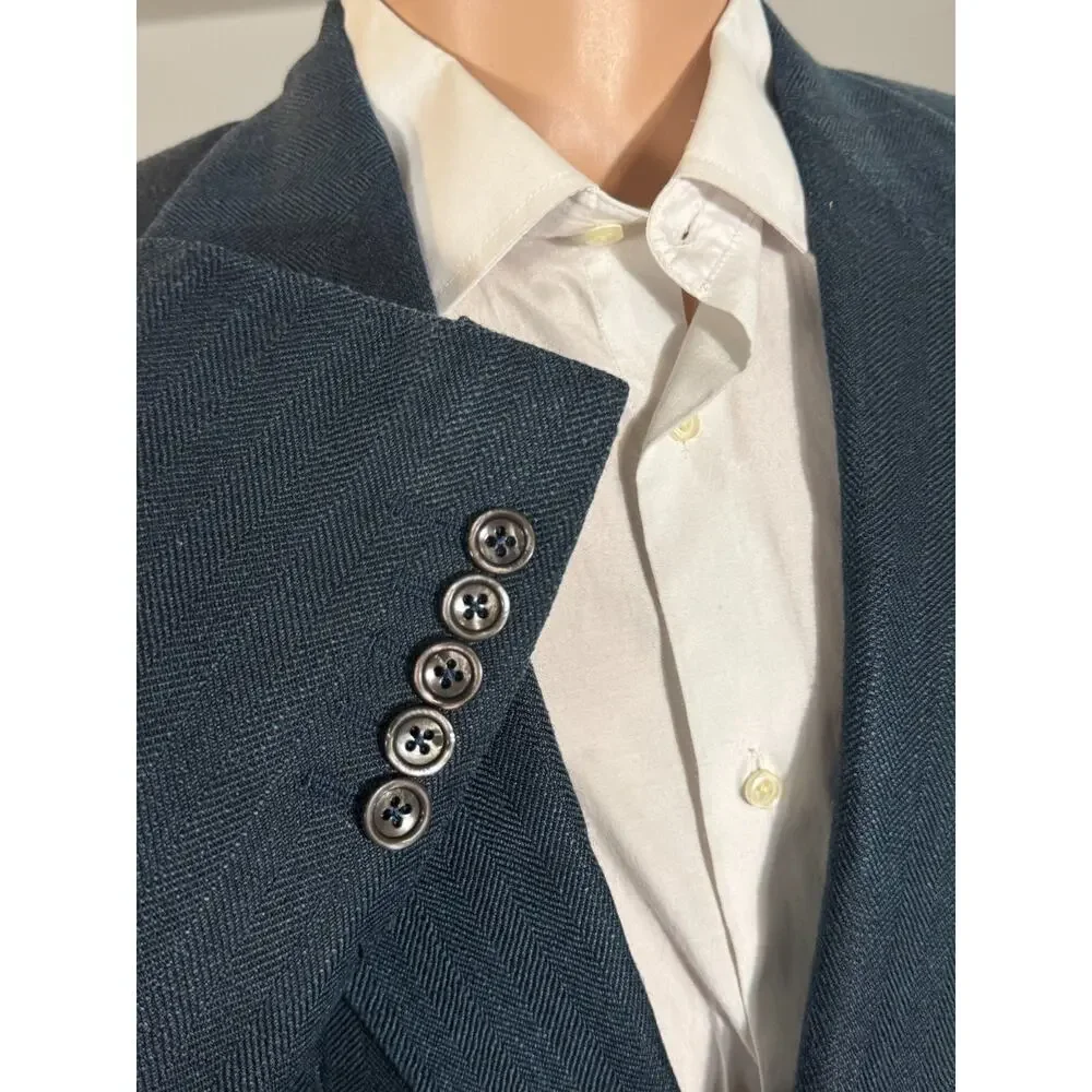 Tom Ford Teal Herringbone Silk Mohair Blazer Sportcoat 40R Peak Lapel Windsor